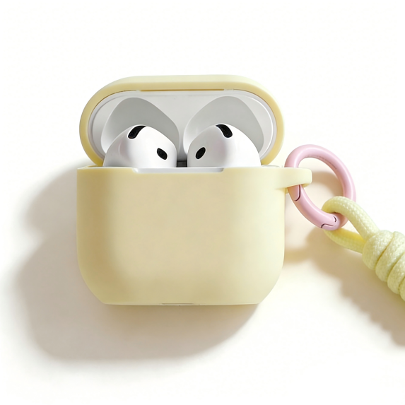Butter Yellow Silicone AirPods Case with Lanyard – Universal Fit