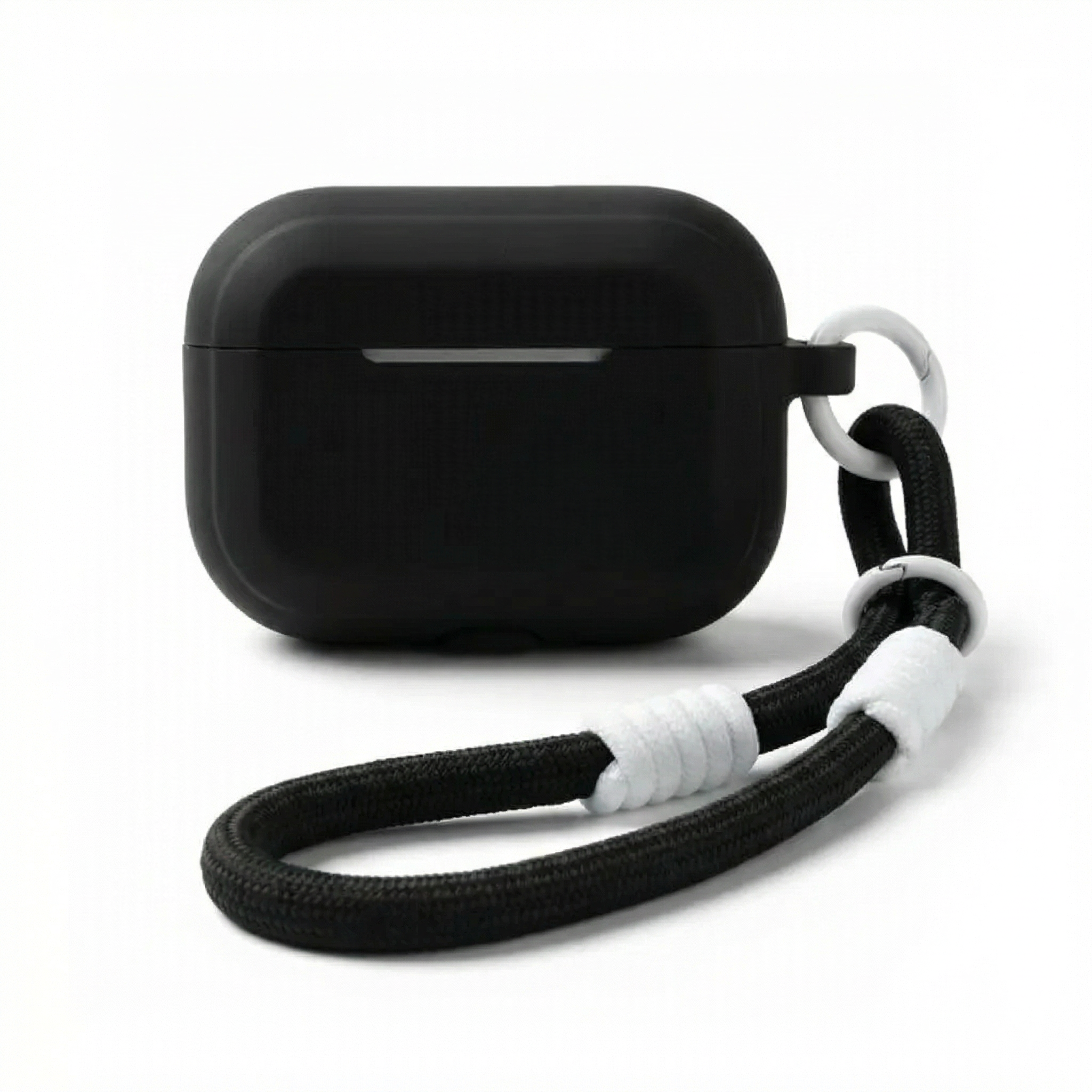 Matte Black Silicone AirPods Case with Braided Lanyard – Universal Fit