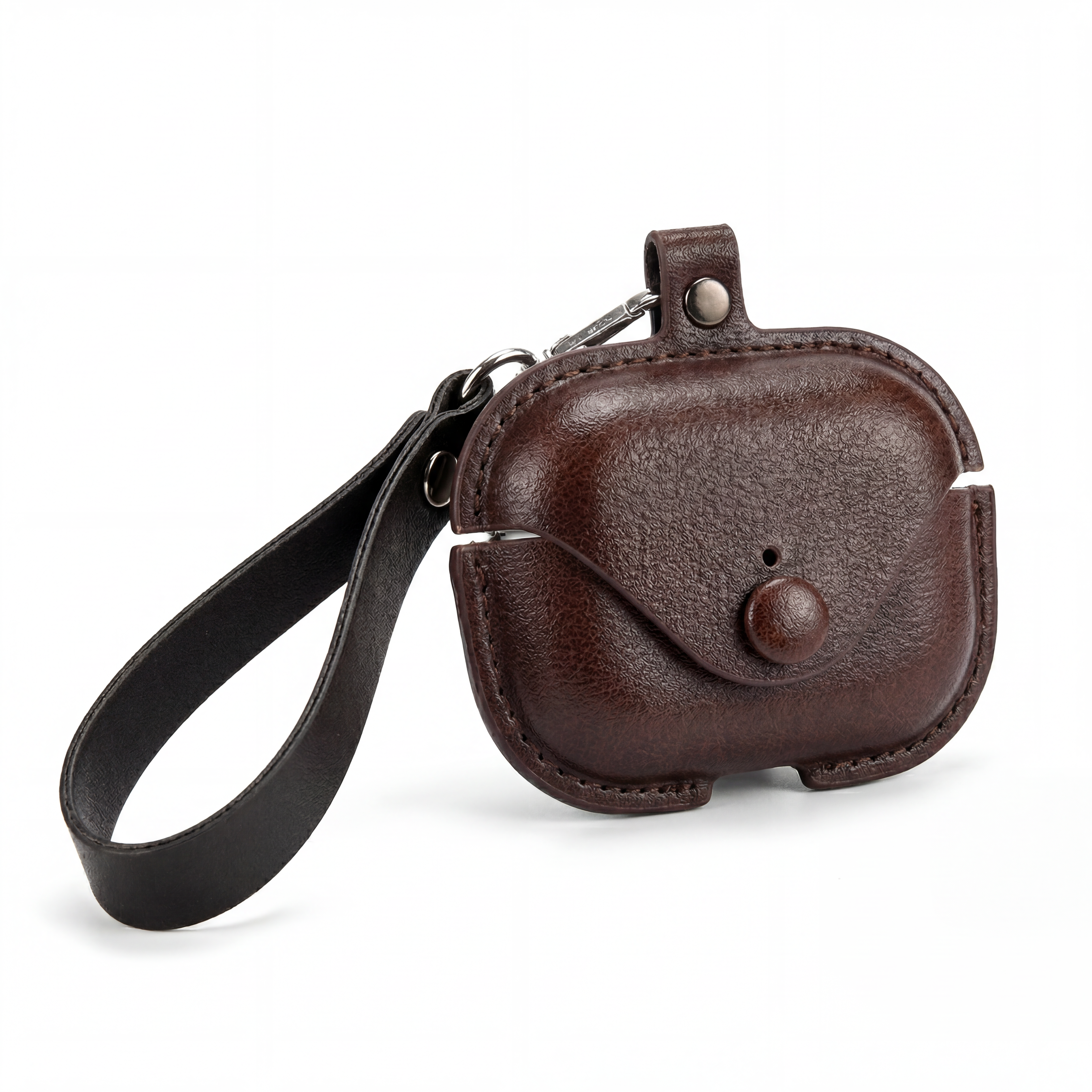 Vintage Brown Leather AirPods Case with Keyring – Universal Fit