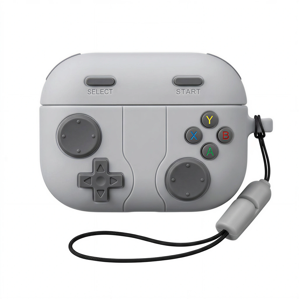 80s Nostalgia 8-Bit Gamepad AirPods Case – Vintage Gray Silicone Gaming Design