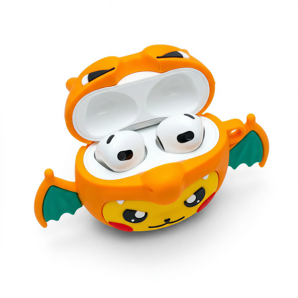 Funny Yellow Creature in Orange Dragon Hoodie 3D Case for AirPods | Cute Animal Cosplay Design