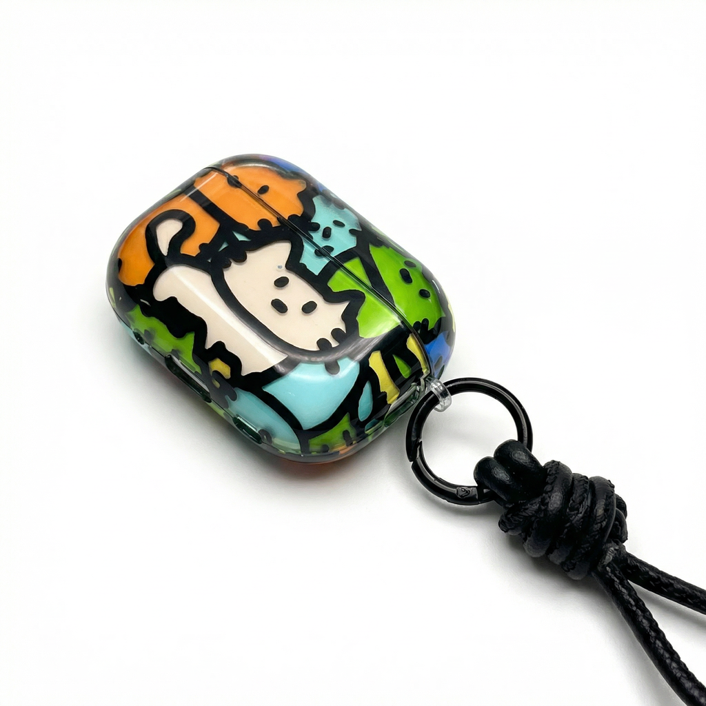 Cute Cartoon Cat AirPods Case with Lanyard – Universal Fit