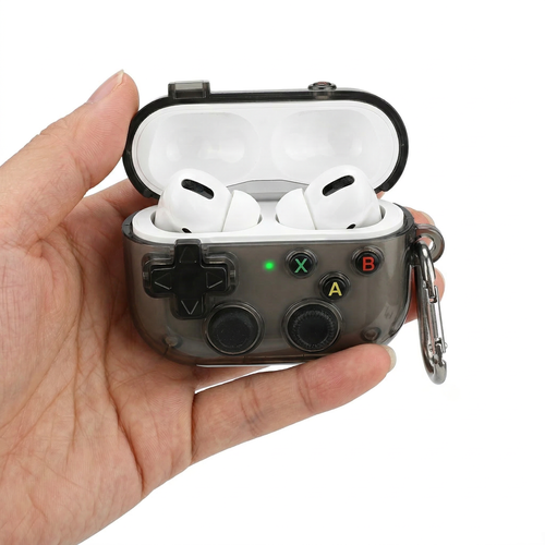 90s Nostalgia Translucent Case for AirPods – Smoky Clear Gamepad Style 3D Silicone Cover