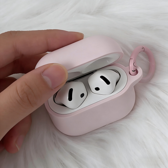 Pink Silicone AirPods Case with Carabiner