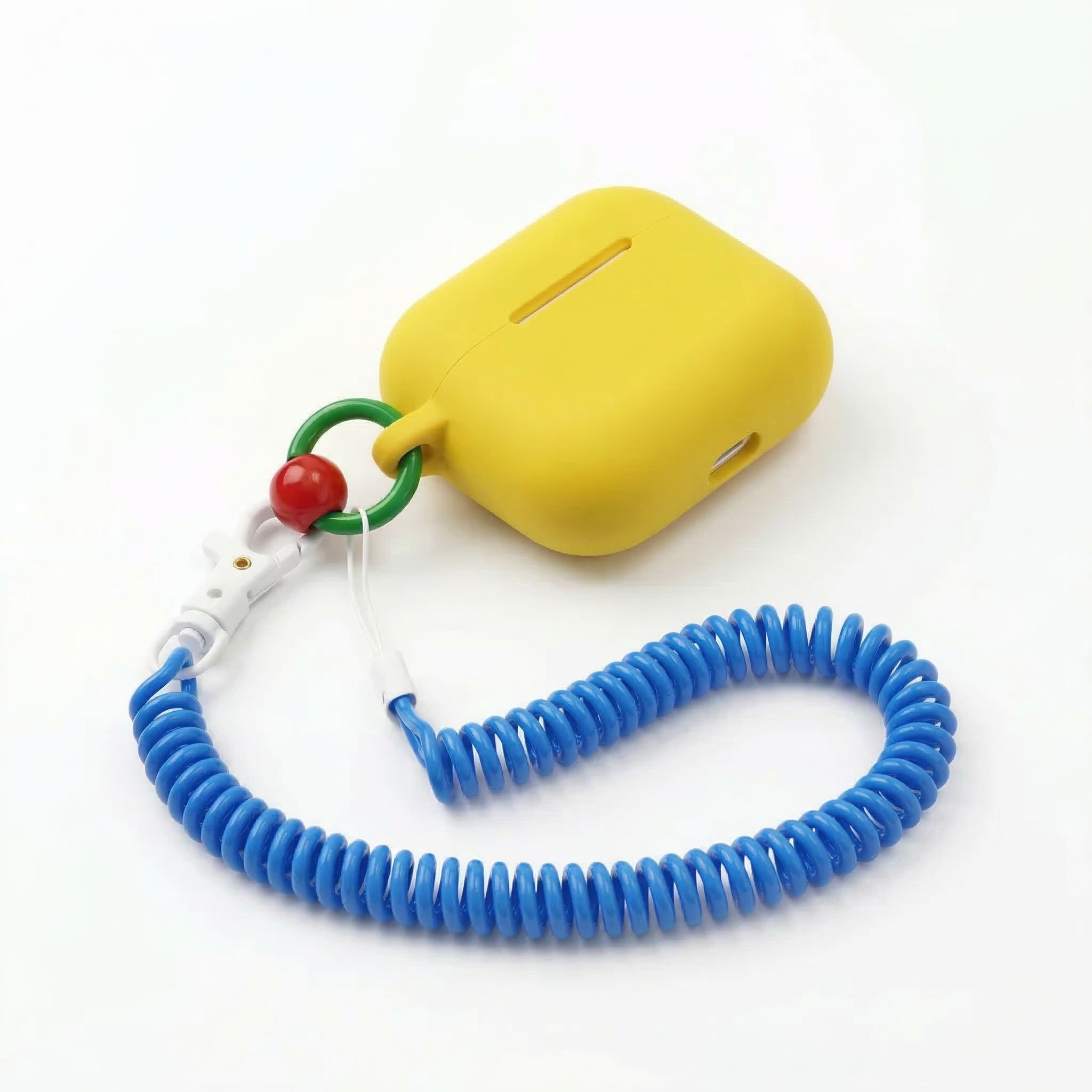 Bright Yellow Silicone AirPods Case with Coil Lanyard – Universal Fit