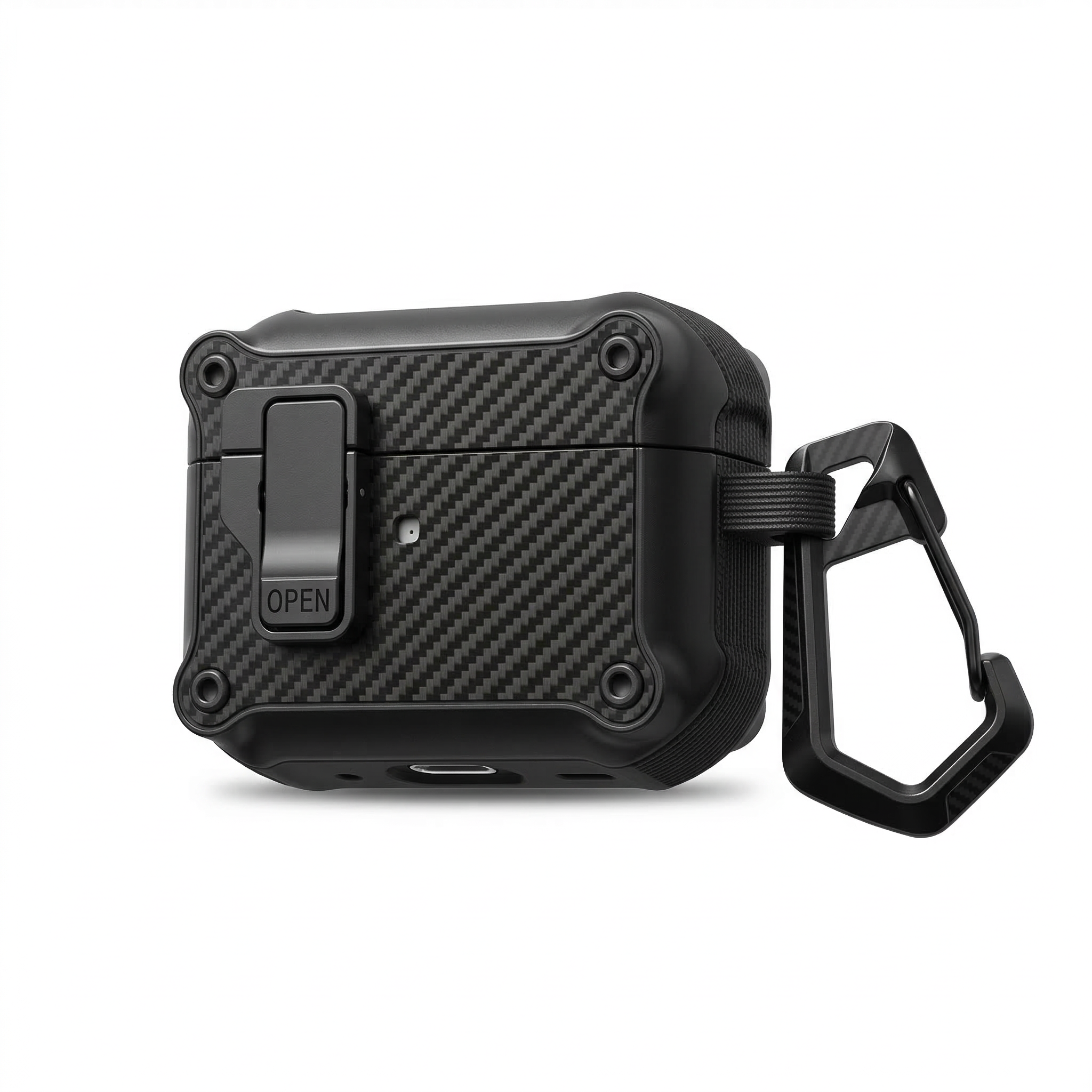 Rugged Carbon Fiber AirPods Case with Lock & Carabiner – Heavy-Duty Protection Shockproof Cover