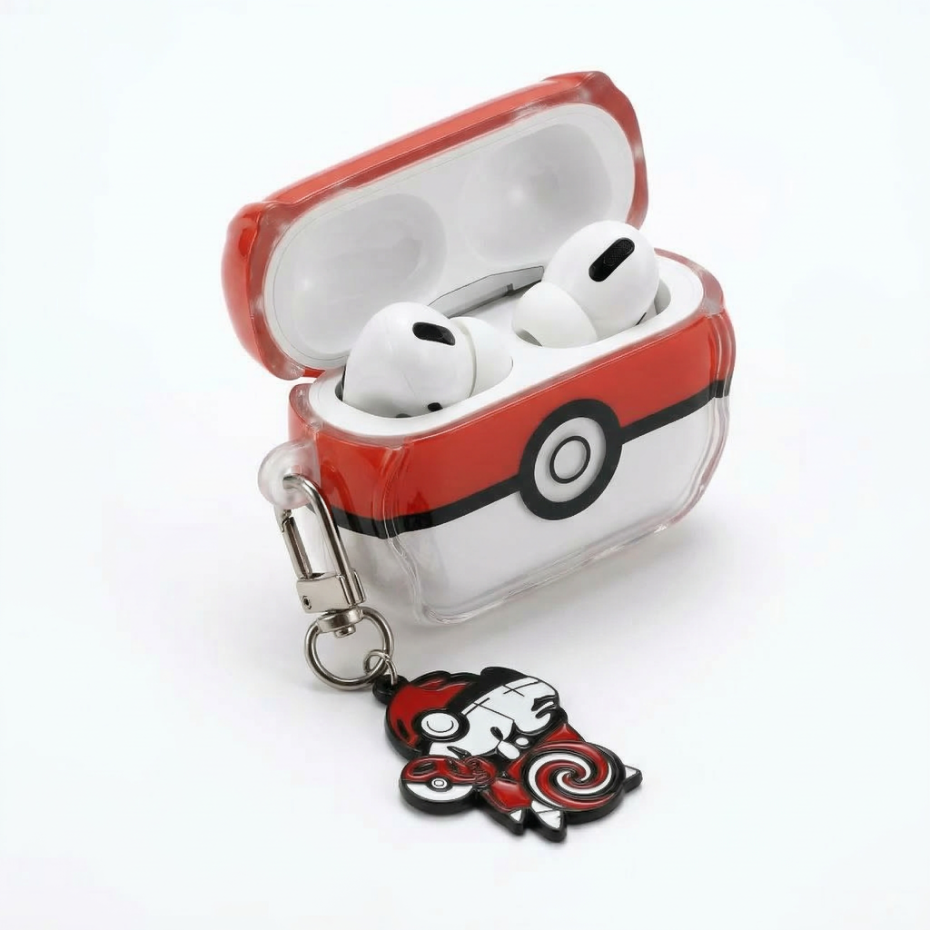 Red and White Sphere Clear Case with Blue Spiral Charm for AirPods Case