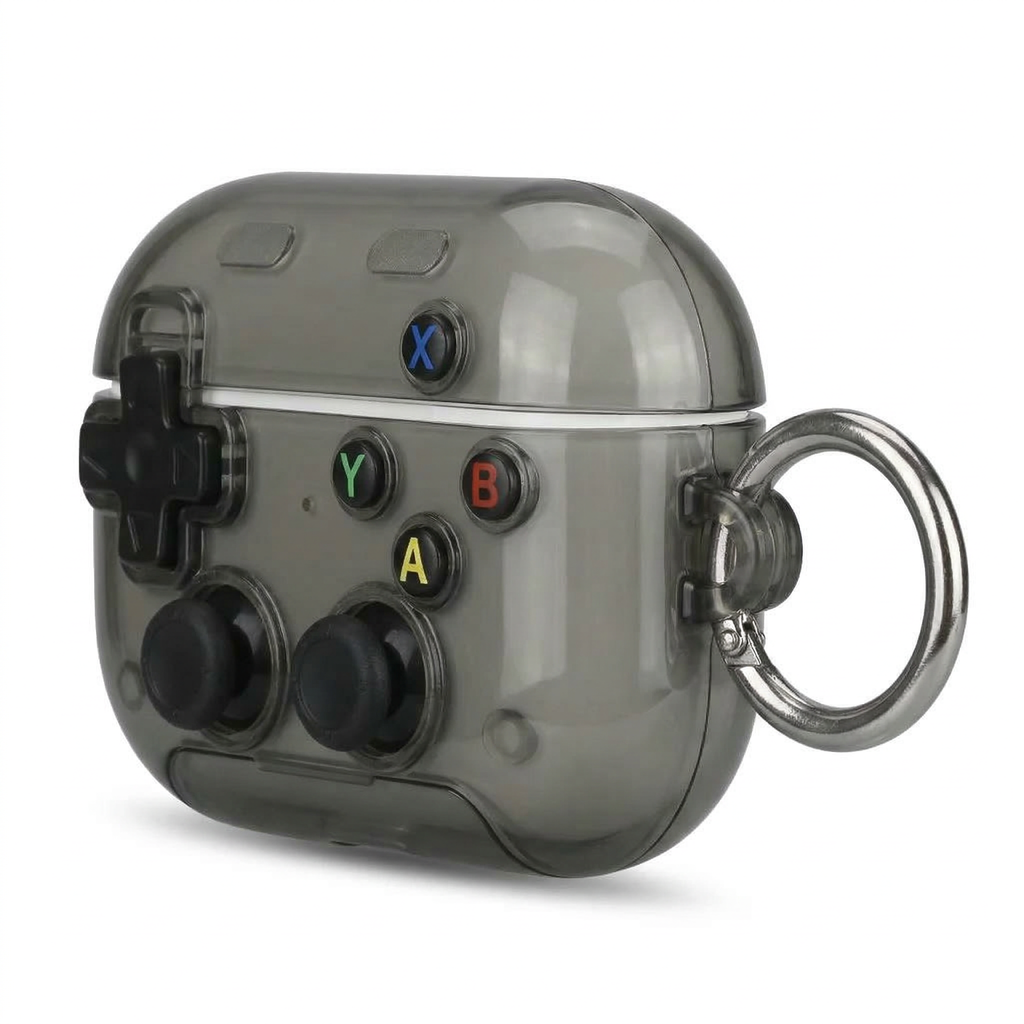 90s Nostalgia Translucent Case for AirPods – Smoky Clear Gamepad Style 3D Silicone Cover