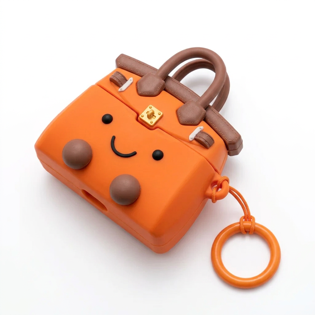 Chic Mini Purse Style AirPods Case – Trendy Orange Handbag 3D Silicone Cover