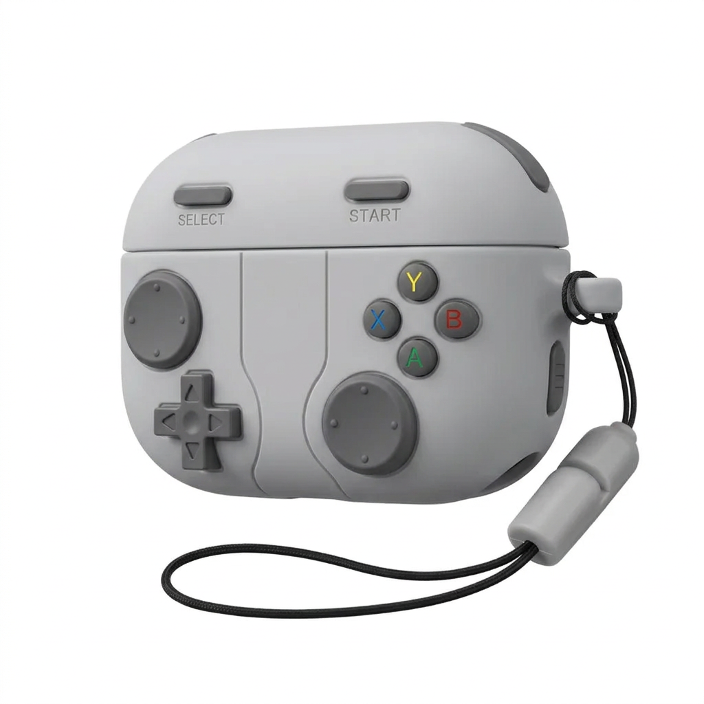 80s Nostalgia 8-Bit Gamepad AirPods Case – Vintage Gray Silicone Gaming Design