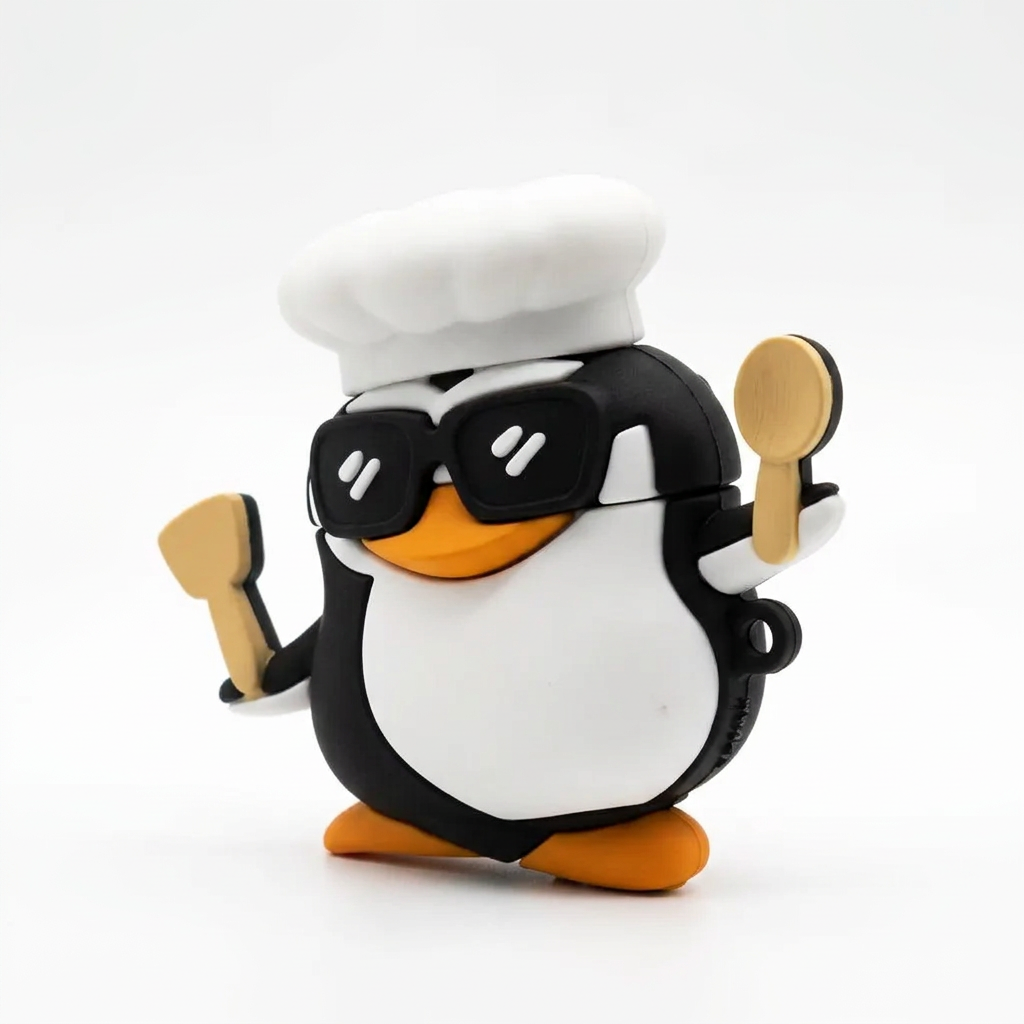 Cute Little Baker Penguin 3D Silicone Case for AirPods | Soft Protective Cover