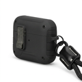Rugged Lockable AirPods Case with Leather Lanyard – Black Shockproof Cover