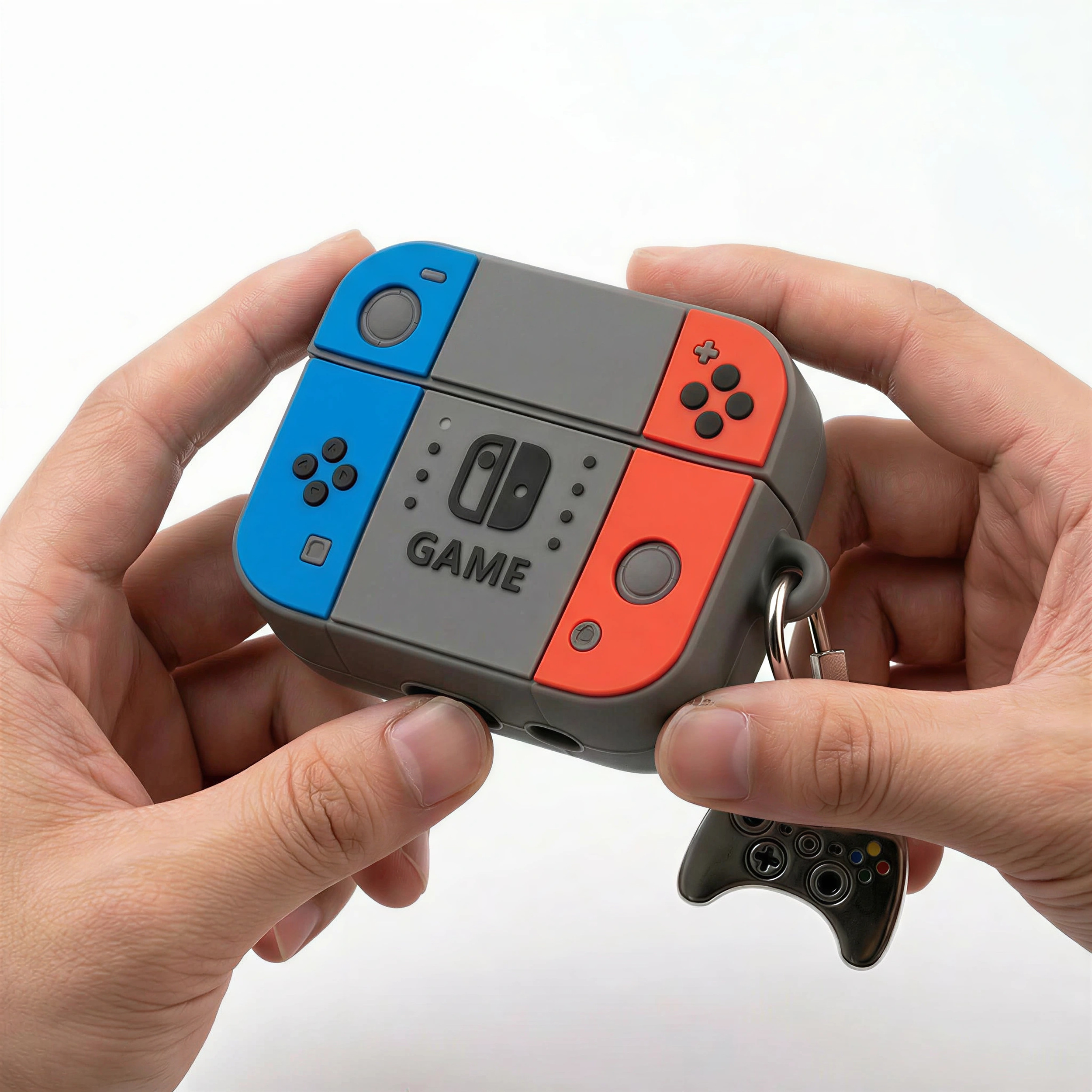 80s Nostalgia Handheld Gaming AirPods Case – Classic 8-Bit Console Style Silicone Cover with Mini Controller Charm