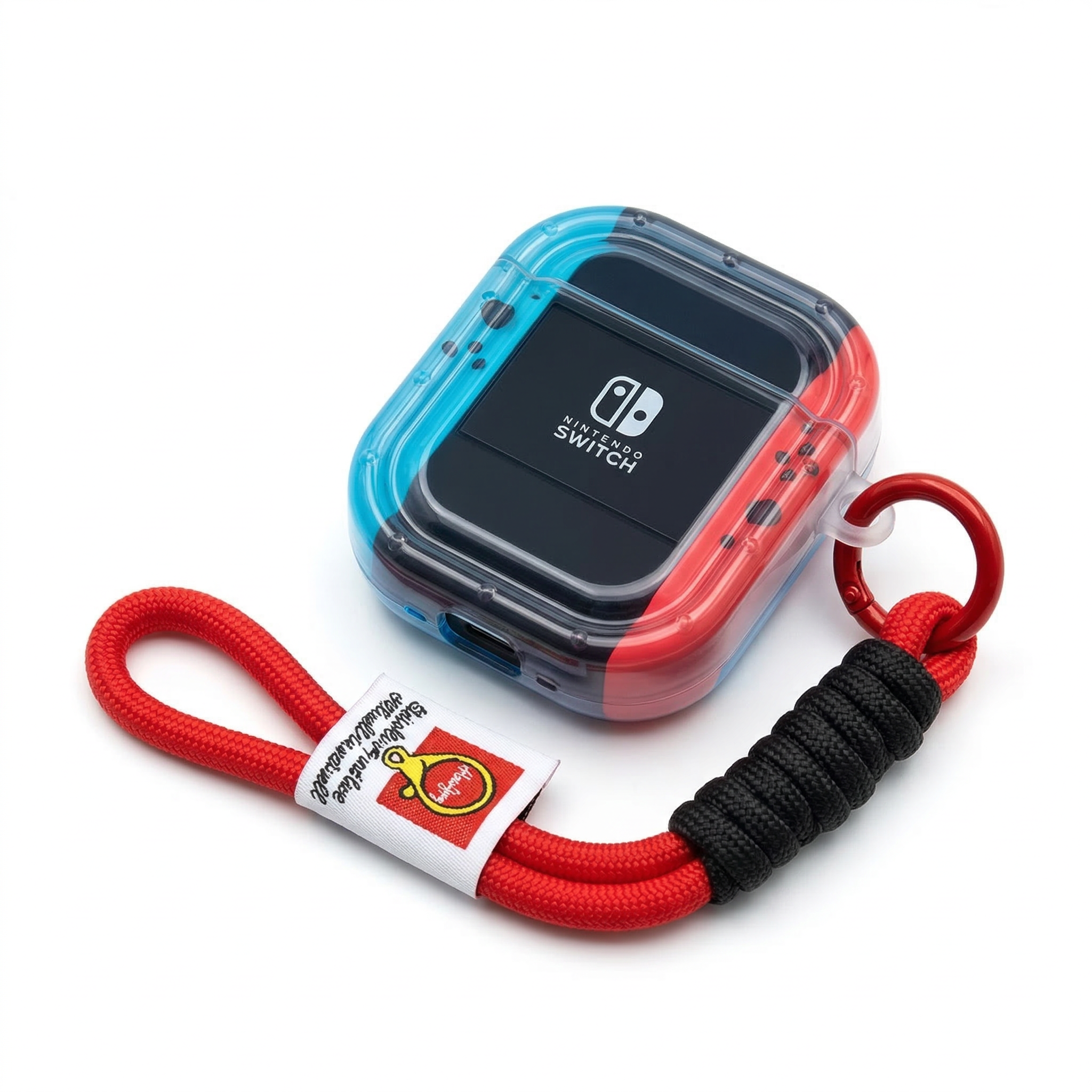 Red and Blue Handheld Gaming Style AirPods Case – Clear TPU Protective Cover with Lanyard