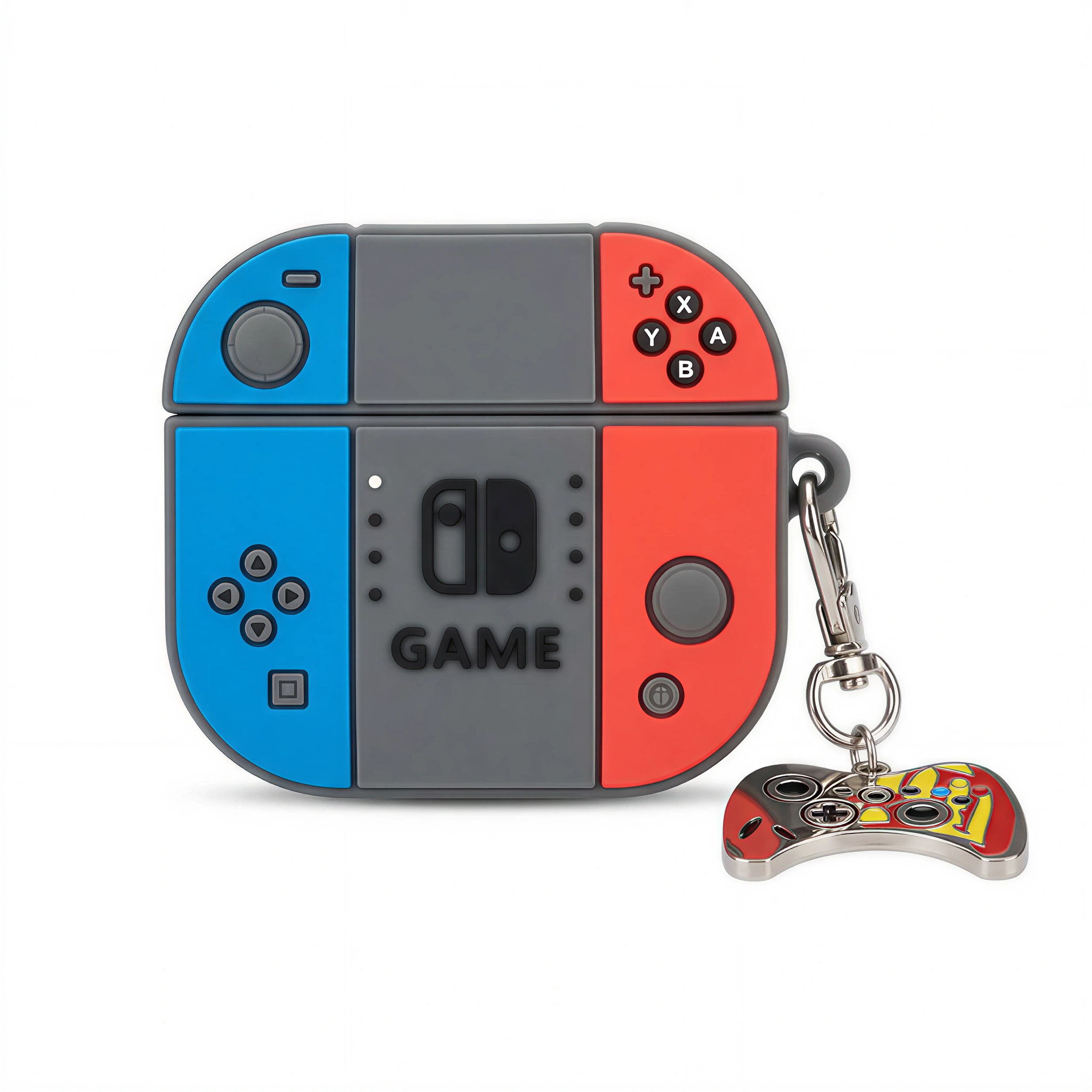 80s Nostalgia Handheld Gaming AirPods Case – Classic 8-Bit Console Style Silicone Cover with Mini Controller Charm