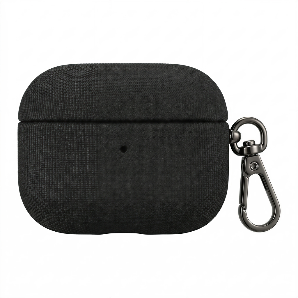 Textured Orange Fabric AirPods Case with Carabiner – Universal Fit