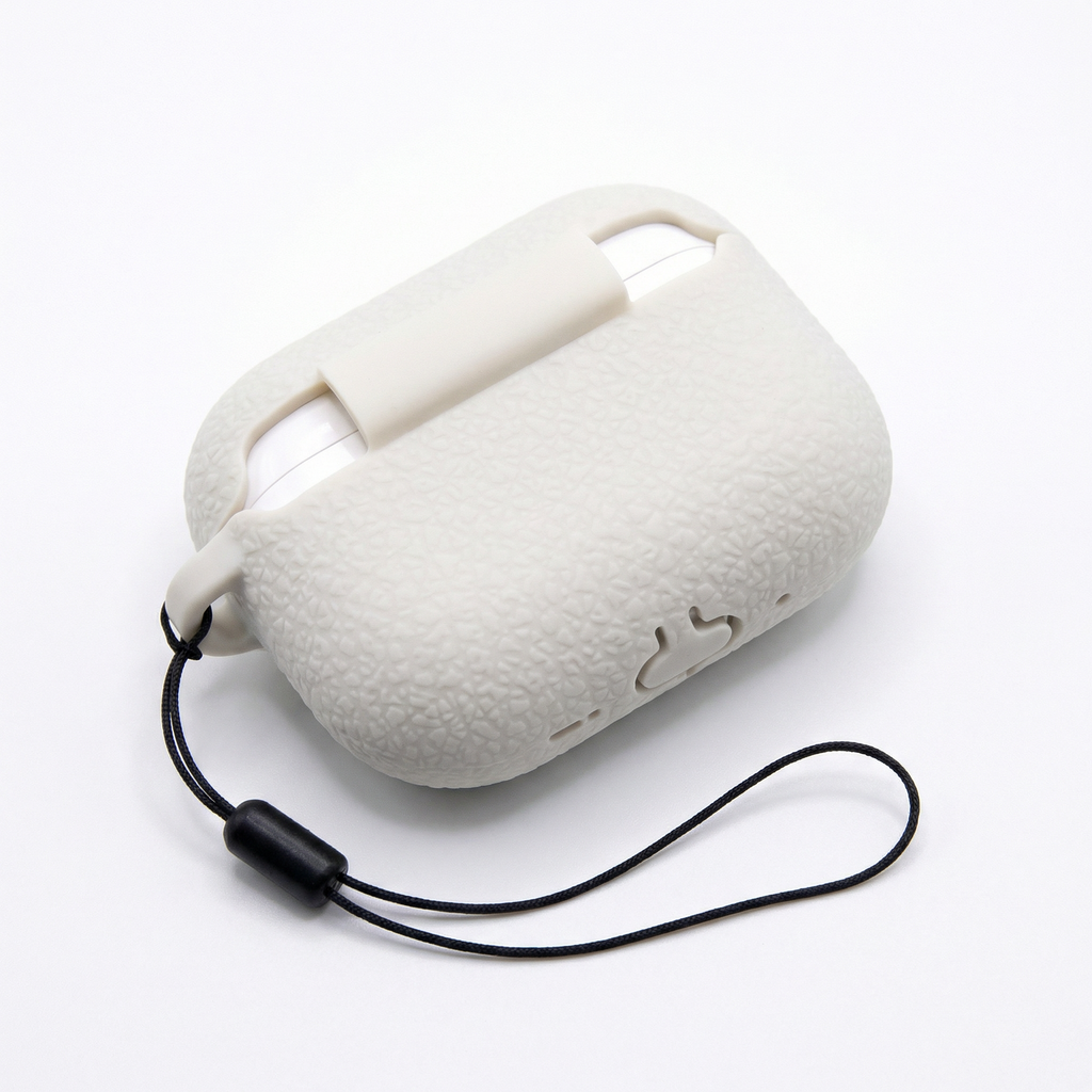 Textured Stone White Silicone AirPods Case – Universal Fit