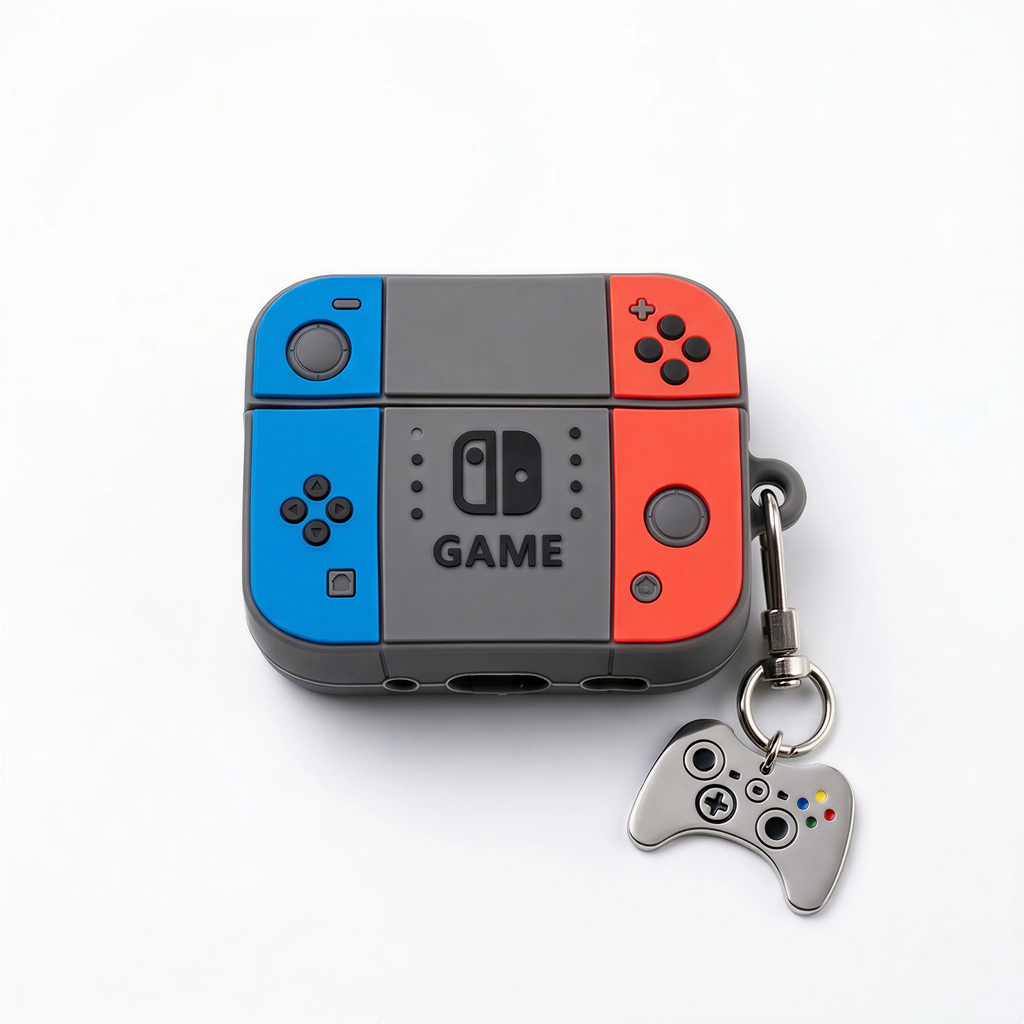 80s Nostalgia Handheld Gaming AirPods Case – Classic 8-Bit Console Style Silicone Cover with Mini Controller Charm