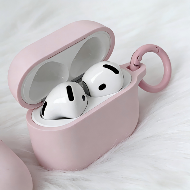 Pink Silicone AirPods Case with Carabiner