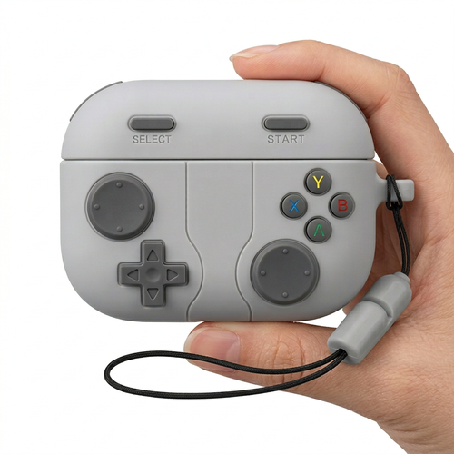 80s Nostalgia 8-Bit Gamepad AirPods Case – Vintage Gray Silicone Gaming Design