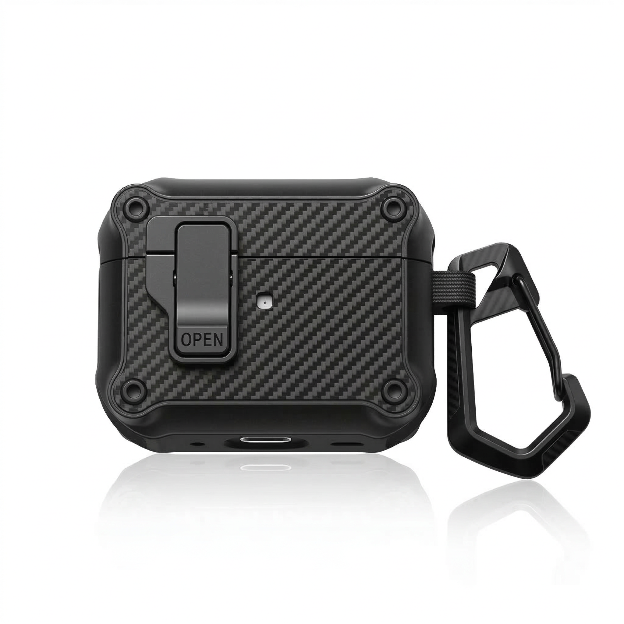 Rugged Carbon Fiber AirPods Case with Lock & Carabiner – Heavy-Duty Protection Shockproof Cover