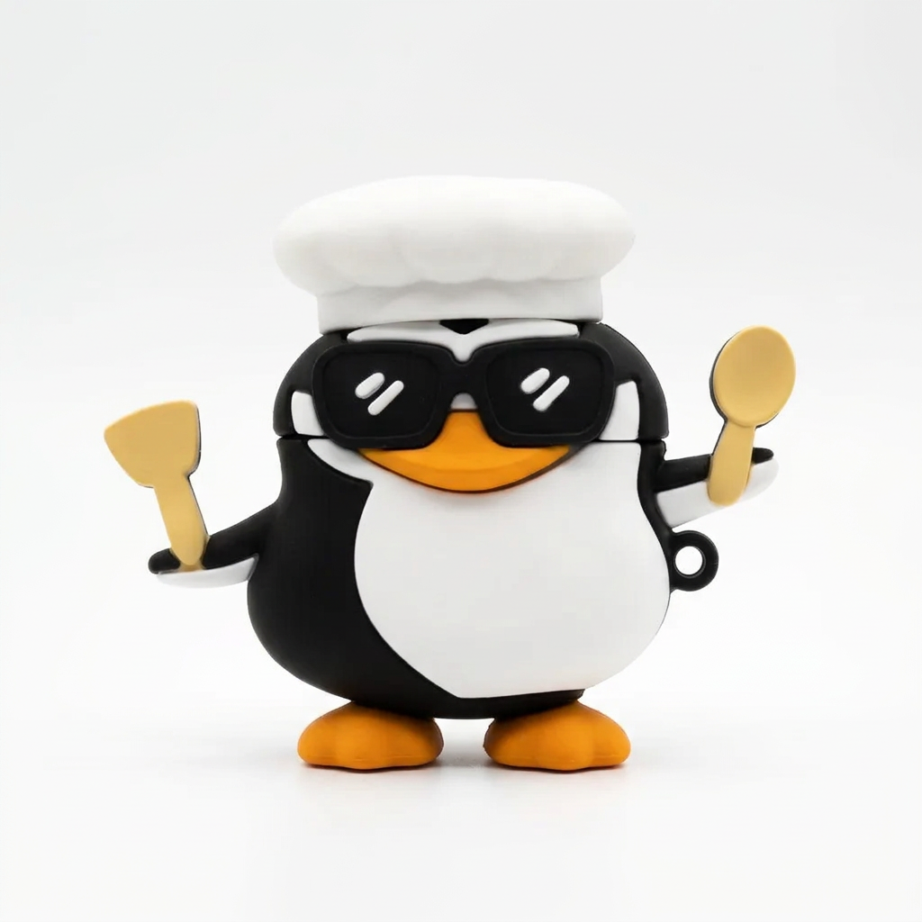 Cute Little Baker Penguin 3D Silicone Case for AirPods | Soft Protective Cover