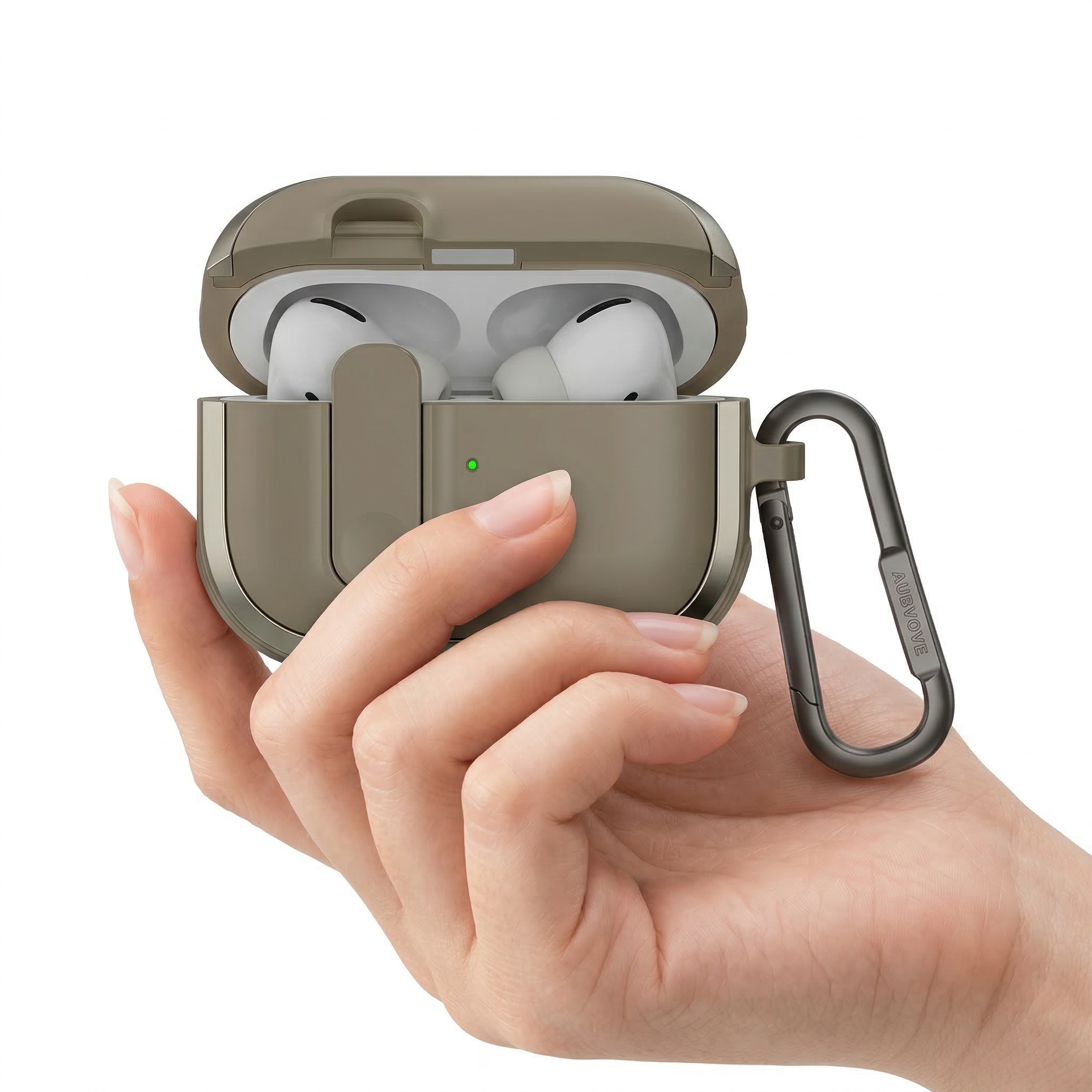 Taupe Lockable AirPods Pro Case with Carabiner – Premium Rugged Protection Shockproof Cover