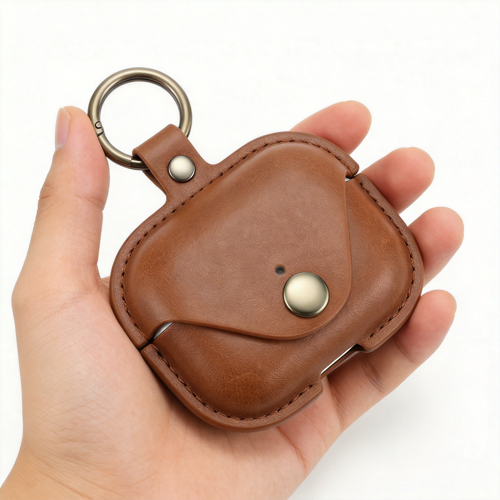 Vintage Brown Leather AirPods Case with Keyring – Universal Fit