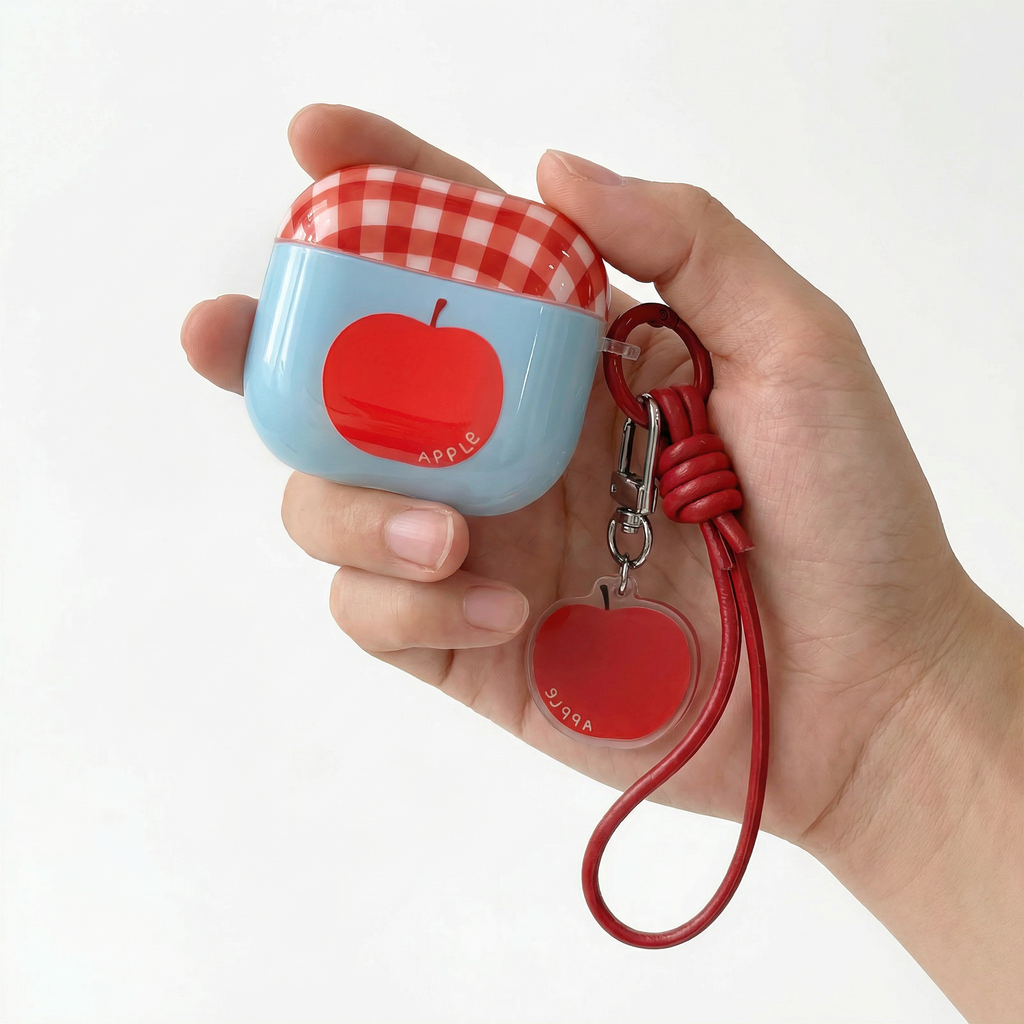 Cute Red Apple AirPods Case with Matching Charm & Lanyard – Universal Fit