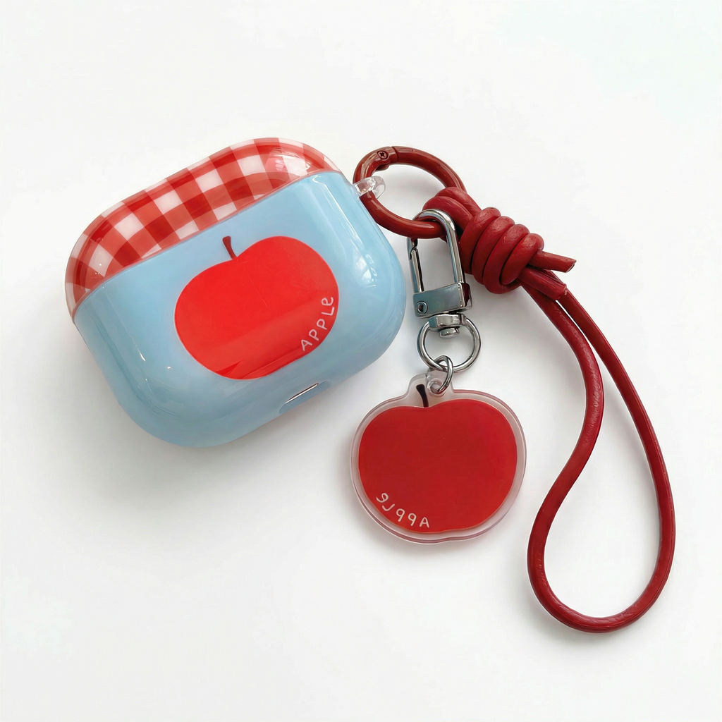 Cute Red Apple AirPods Case with Matching Charm & Lanyard – Universal Fit