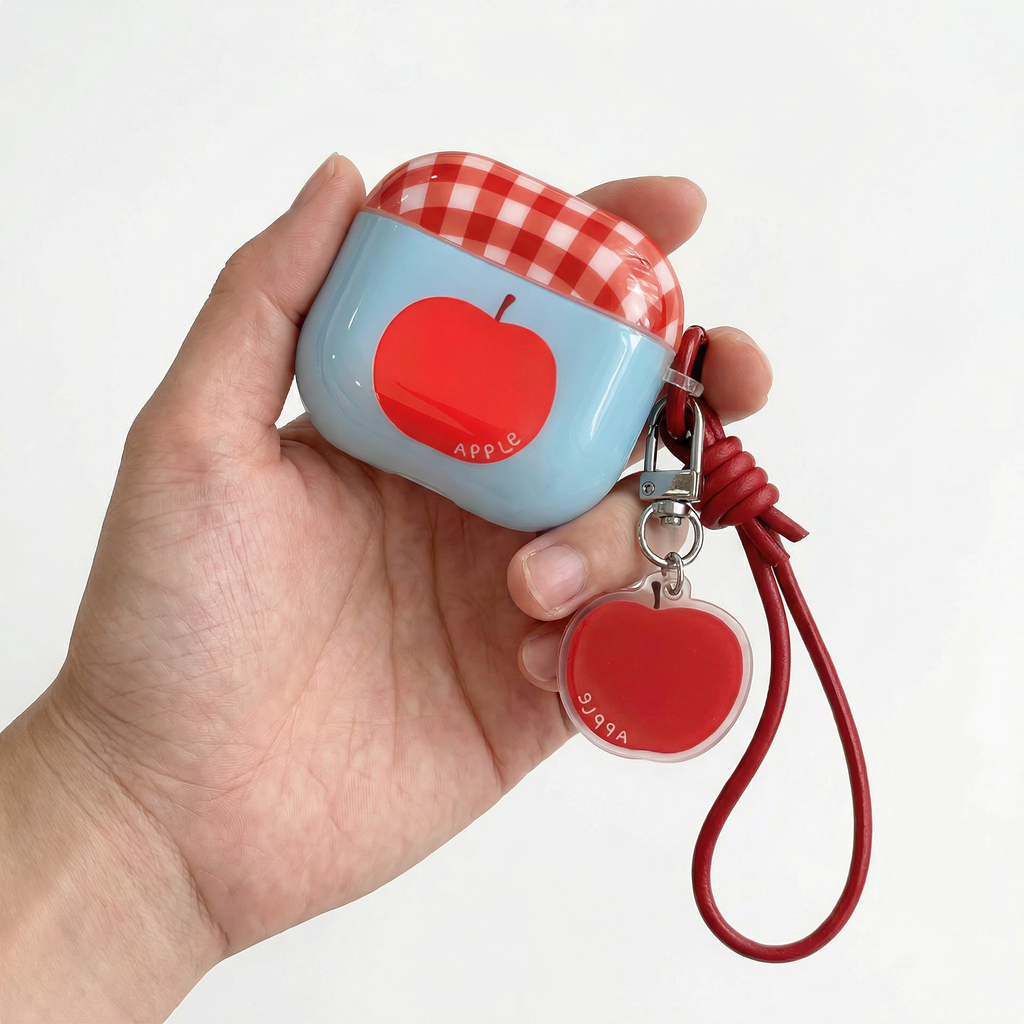 Cute Red Apple AirPods Case with Matching Charm & Lanyard – Universal Fit