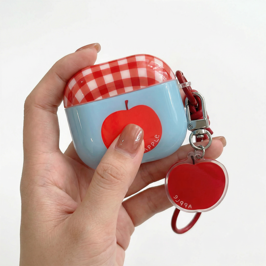 Cute Red Apple AirPods Case with Matching Charm & Lanyard – Universal Fit