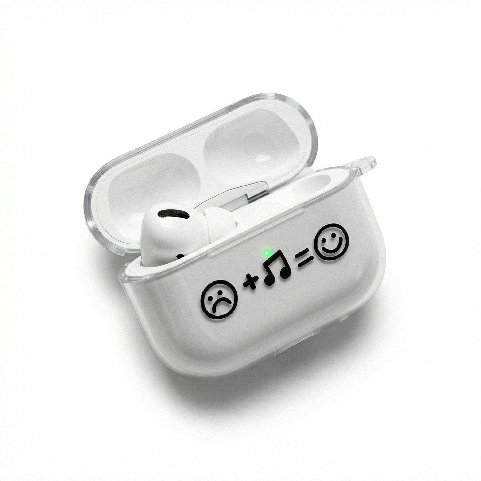 Clear "Music = Happiness" AirPods Case with Lanyard – Universal Fit