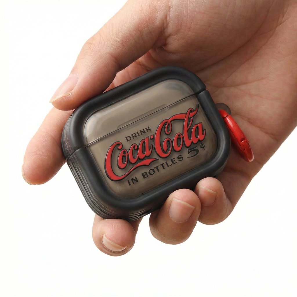 Vintage Coca-Cola Style AirPods Case with Red Carabiner – Universal Fit