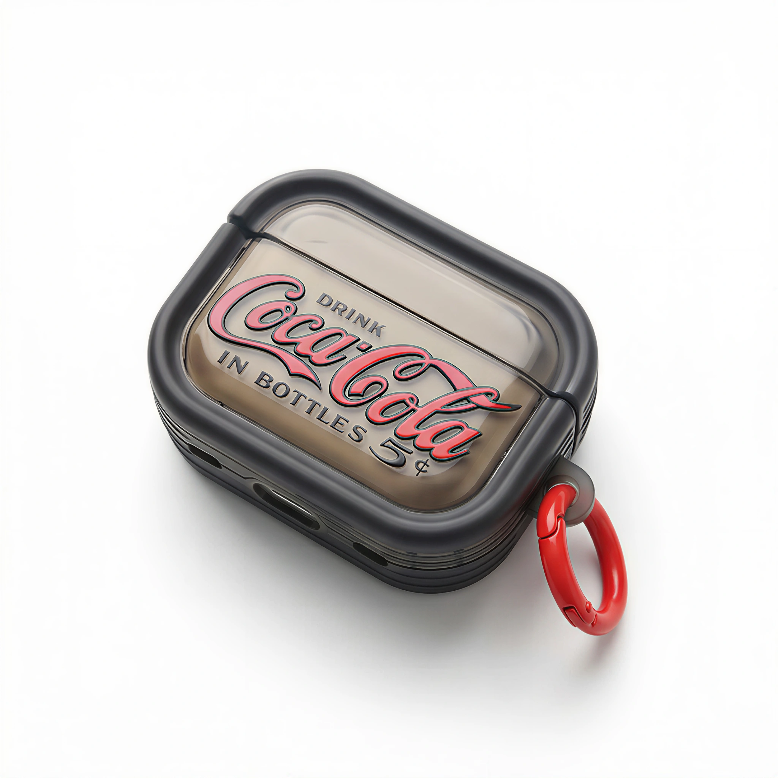 Vintage Coca-Cola Style AirPods Case with Red Carabiner – Universal Fit