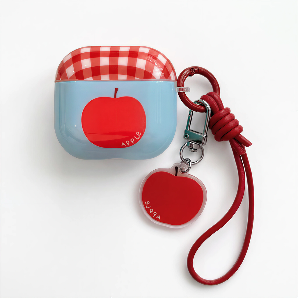 Cute Red Apple AirPods Case with Matching Charm & Lanyard – Universal Fit