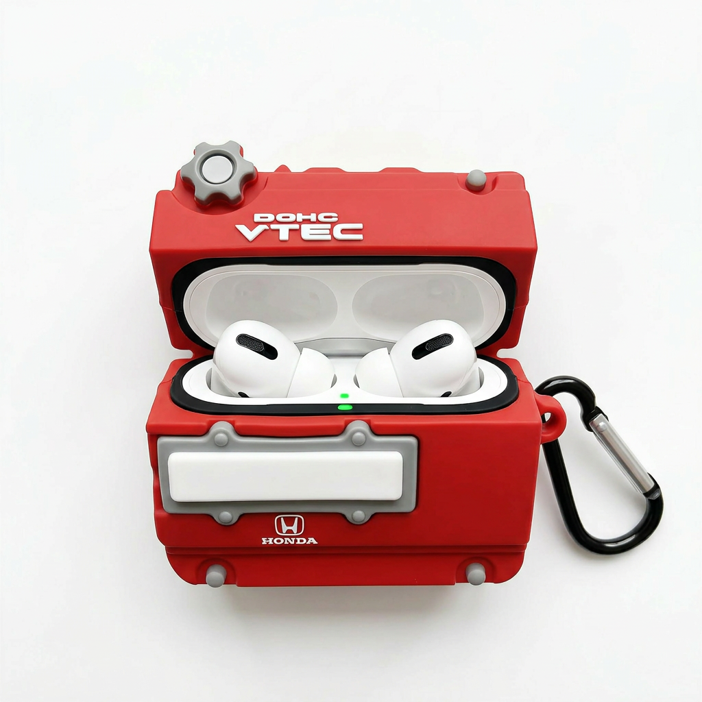JDM Style Red Valve Cover Engine AirPods Case – Racing Performance 3D Silicone Design