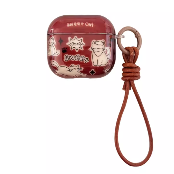 Cute Cartoon Cat AirPods Case with Lanyard – Universal Fit