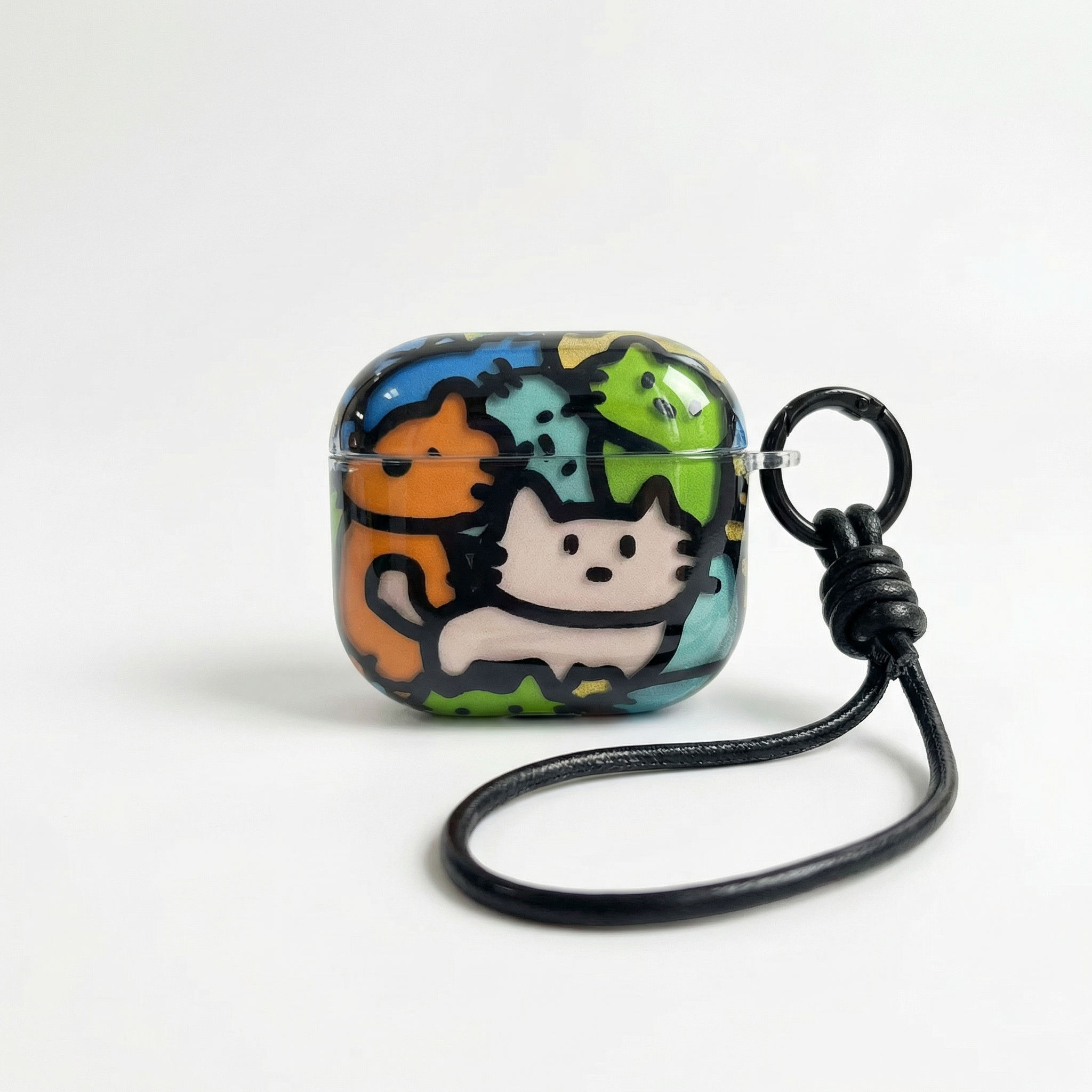 Cute Cartoon Cat AirPods Case with Lanyard – Universal Fit