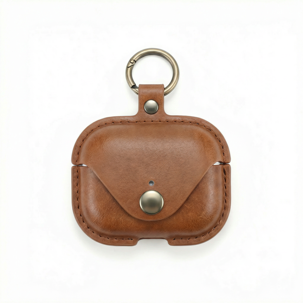 Vintage Brown Leather AirPods Case with Keyring – Universal Fit