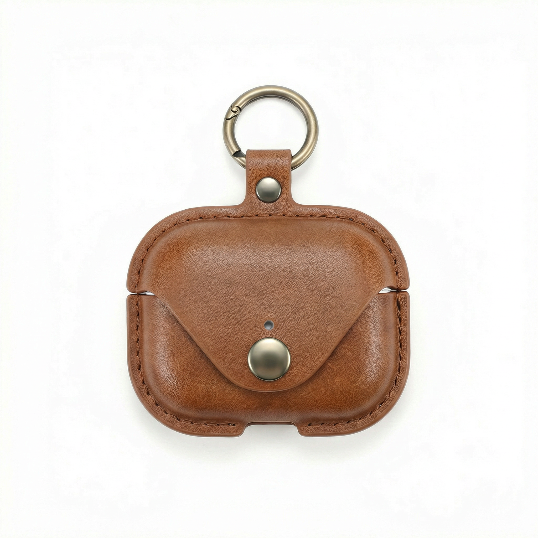 Vintage Brown Leather AirPods Case with Keyring – Universal Fit