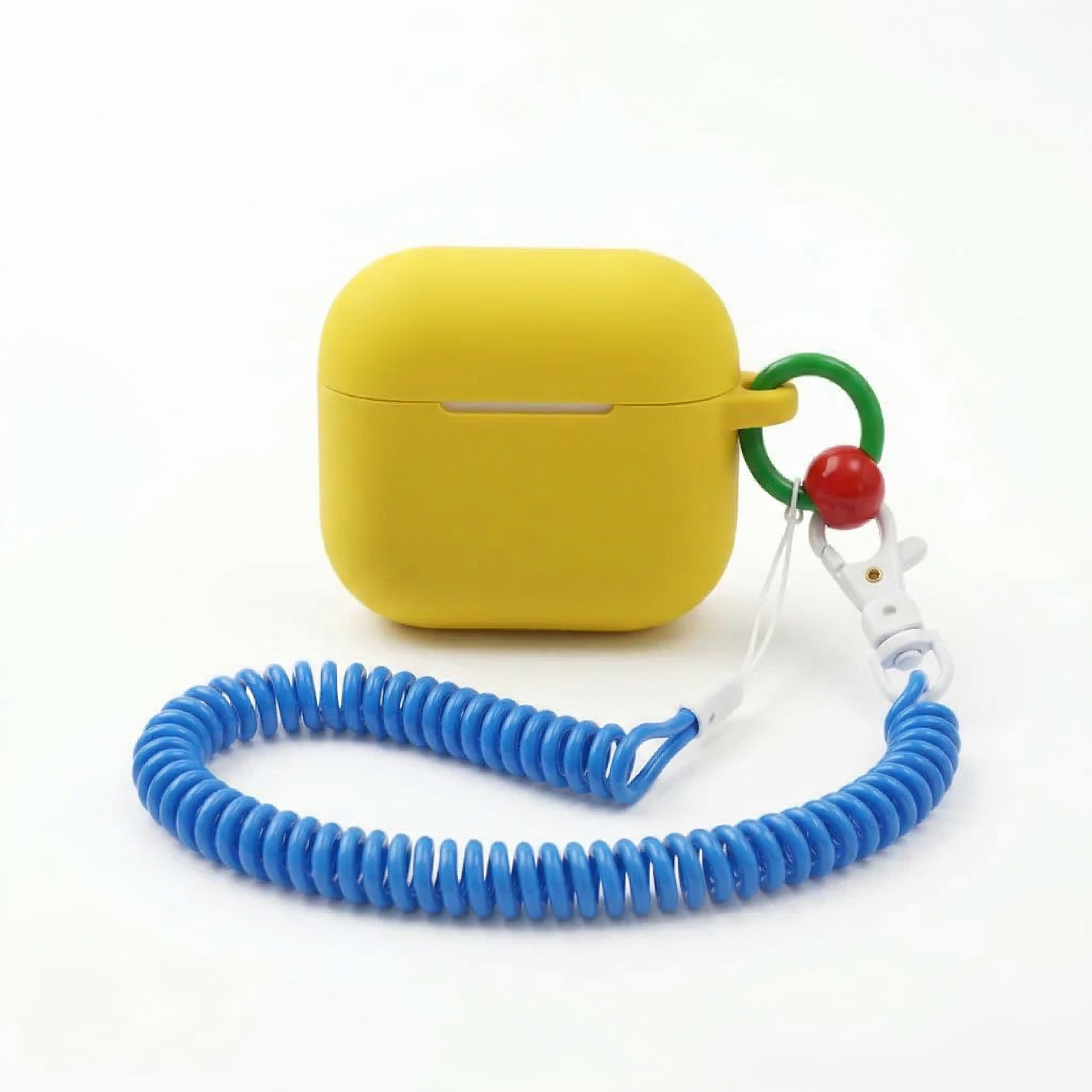 Bright Yellow Silicone AirPods Case with Coil Lanyard – Universal Fit