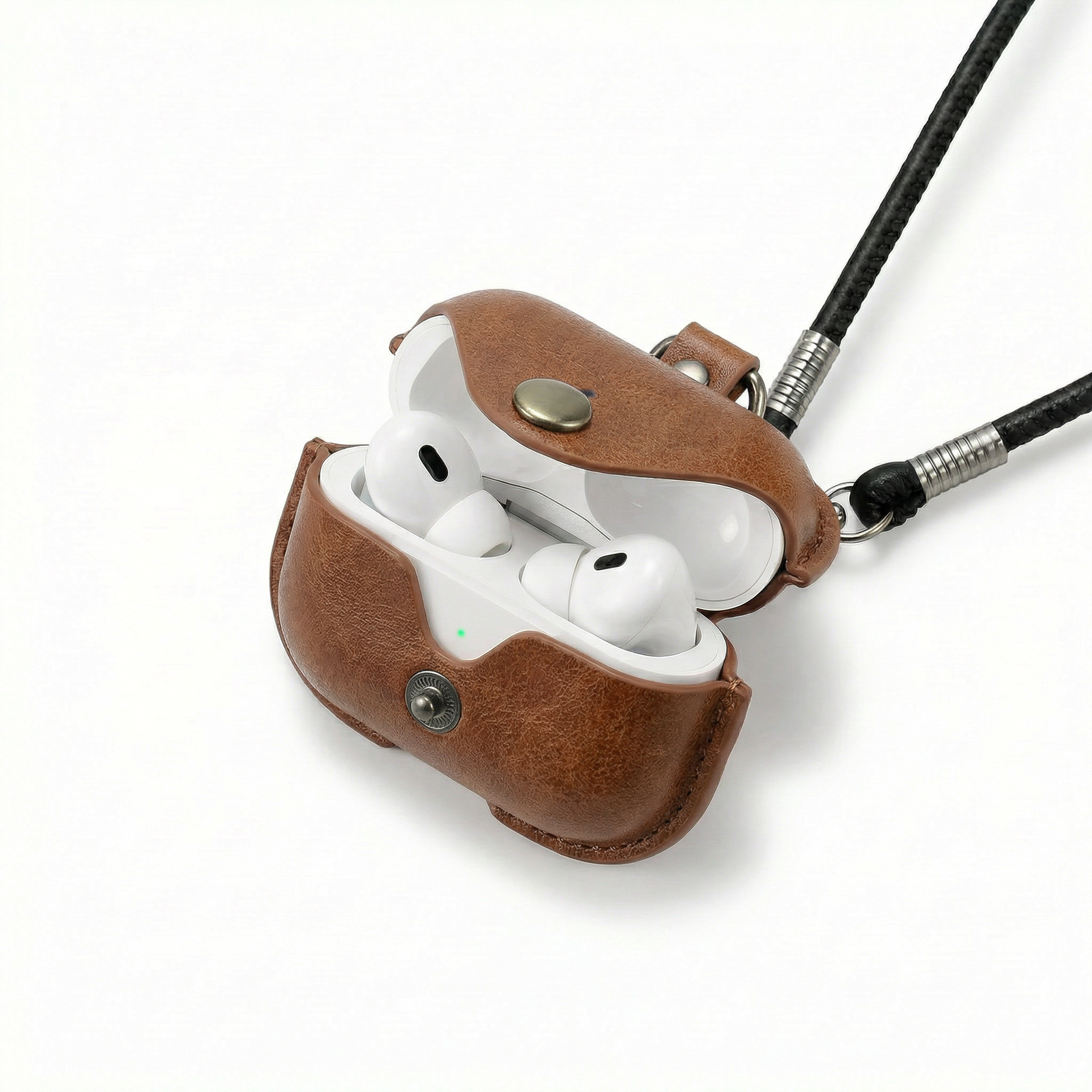Vintage Brown Leather AirPods Case with Keyring – Universal Fit